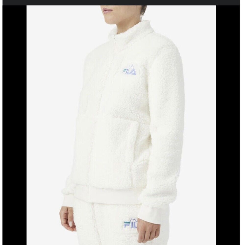 FILA Sport Full Zip Fleece Jacket‎ Womens Medium White Long Sleeve Mock Neck